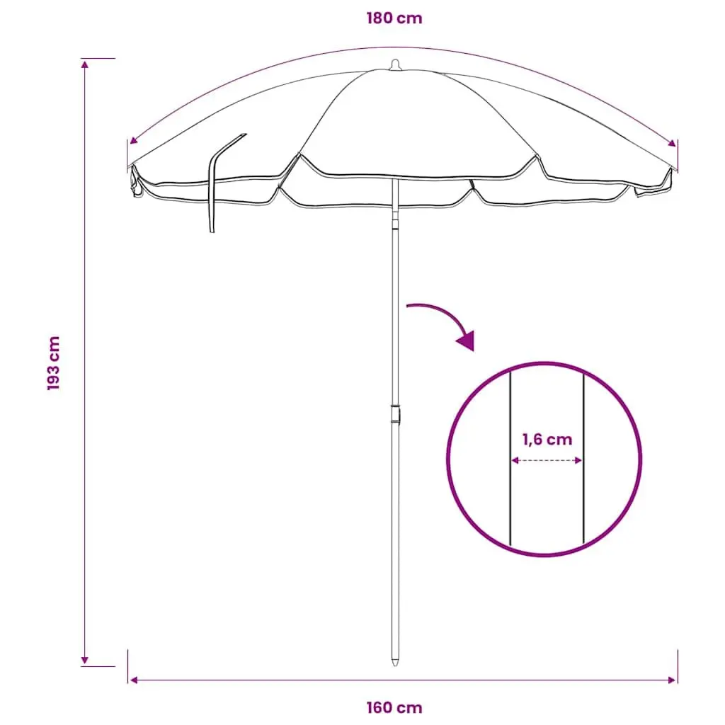 Garden Parasol Polyester 180cm Anthracite Outdoor Shade Umbrella Steel Pole