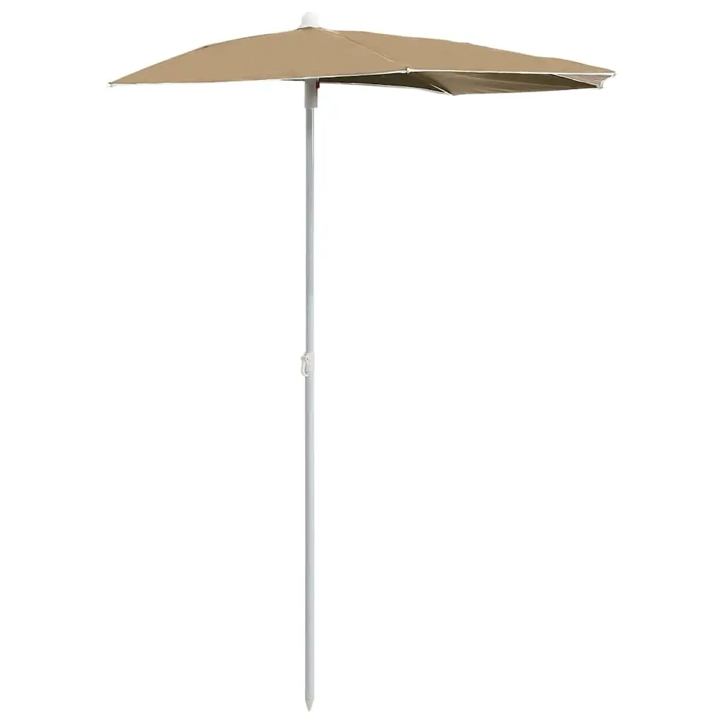 Half Round Garden Parasol Outdoor Sun Shade Patio Umbrella with Pole Taupe
