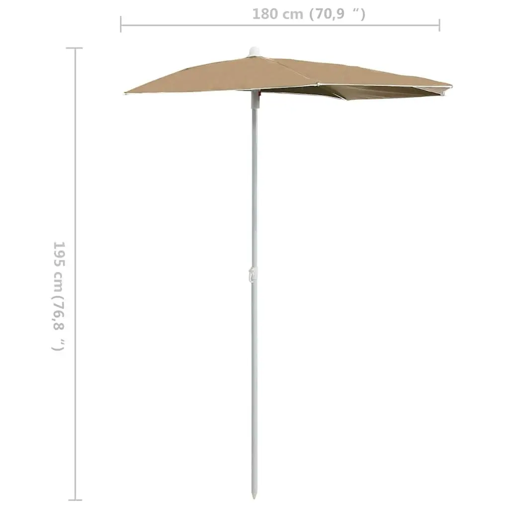 Half Round Garden Parasol Outdoor Sun Shade Patio Umbrella with Pole Taupe