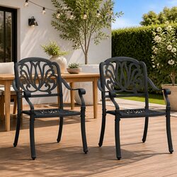 Sturdy Black Outdoor Dining Chairs 2 Piece Set