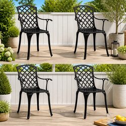 Set of 4 Black Cast Aluminium Garden Chairs