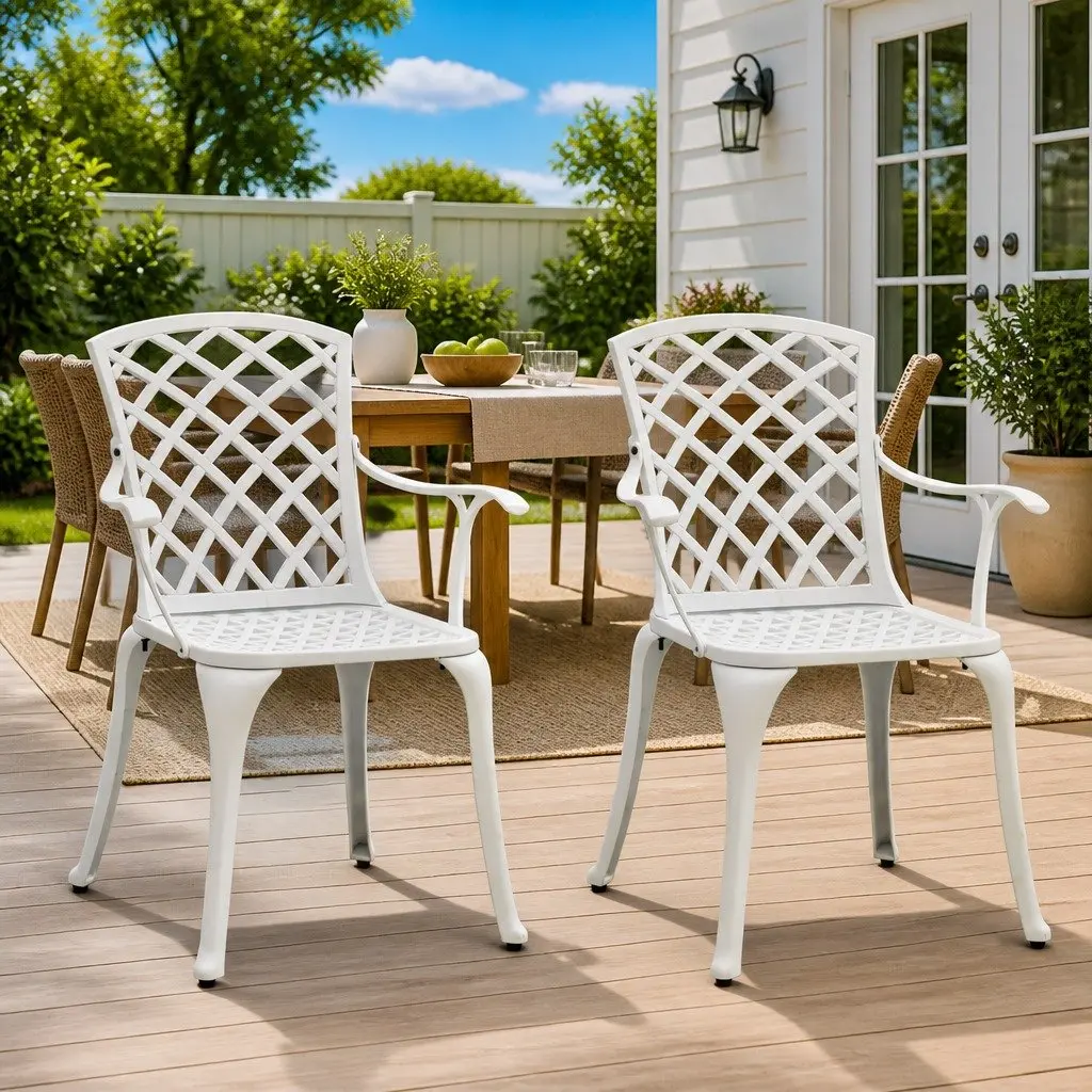 Garden Chairs Cast Aluminium White Outdoor Seating Set 2 Piece