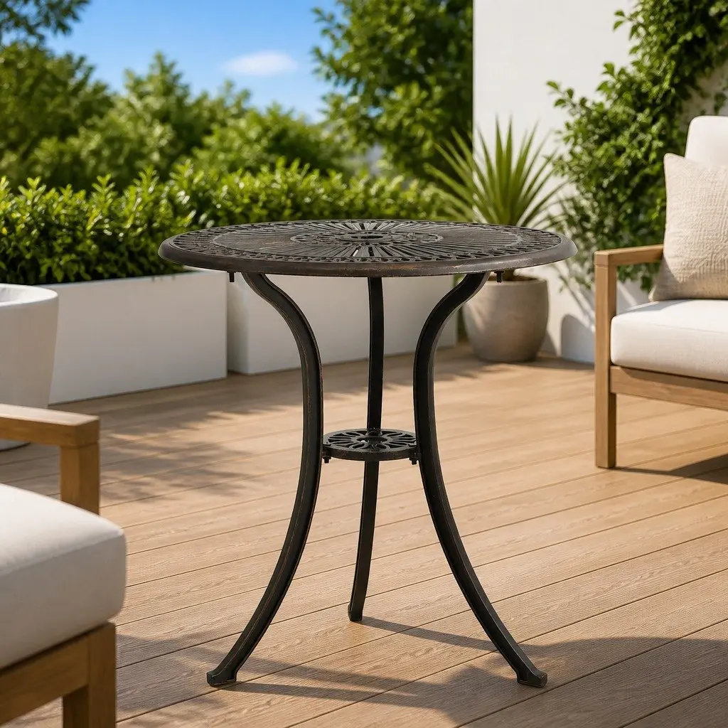 Outdoor Patio Furniture Garden Table Brown Cast Aluminium 62x62x65cm