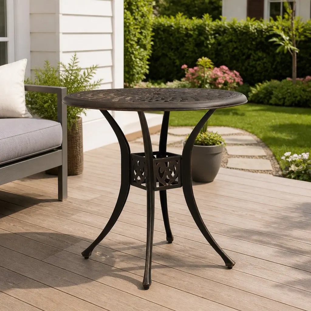 Brown Square Cast Aluminium Garden Table 78x78x72cm