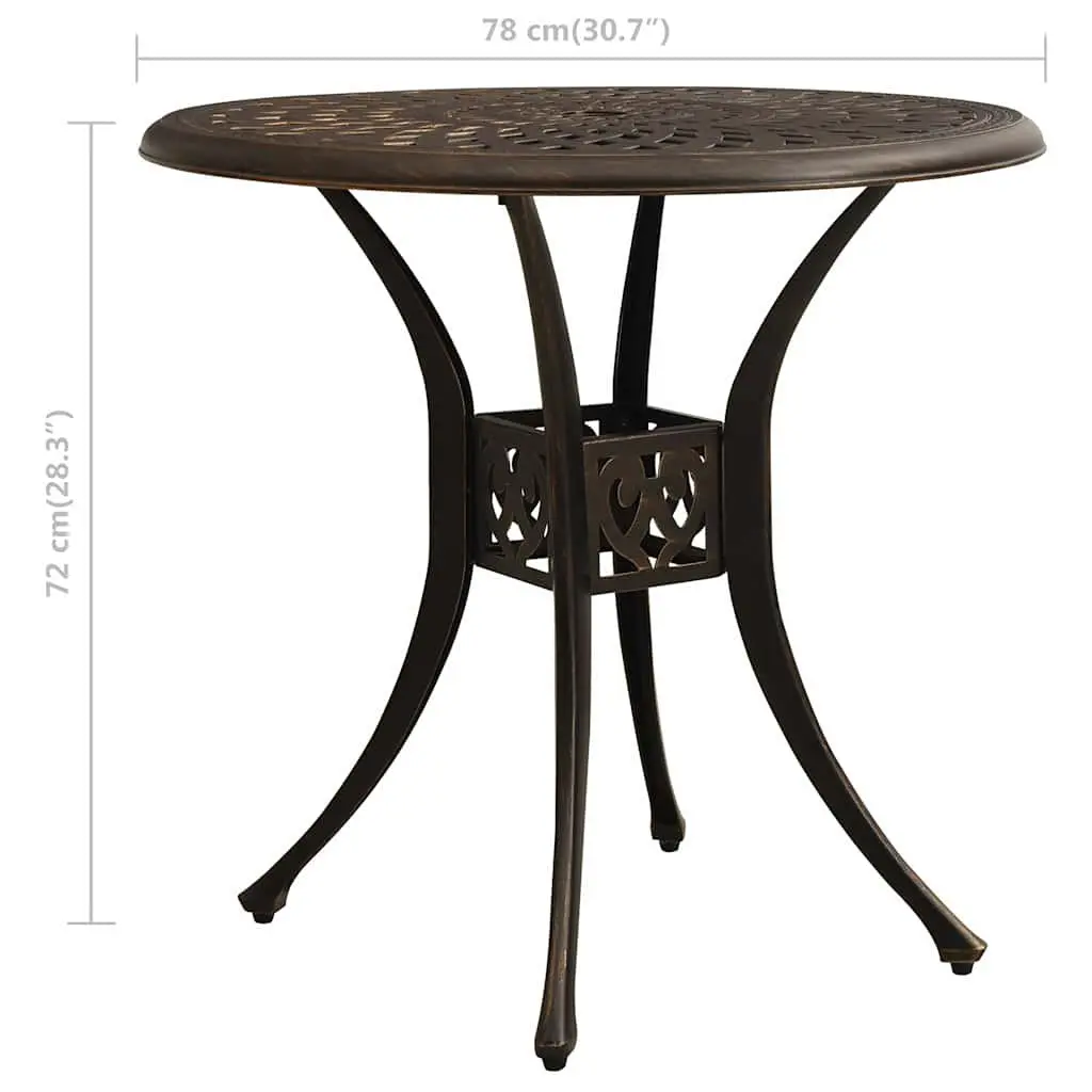 Brown Square Cast Aluminium Garden Table 78x78x72cm