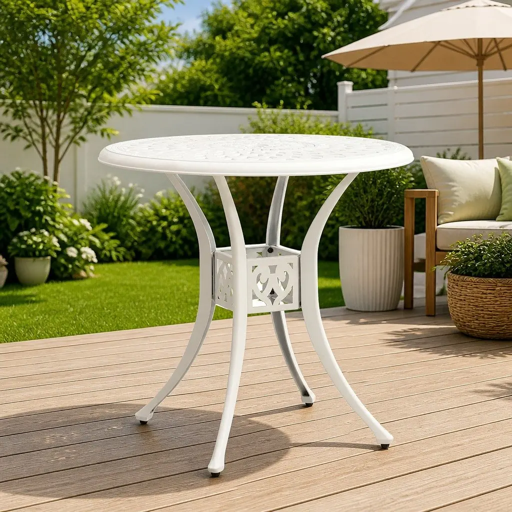 White Cast Aluminium Garden Table for Outdoor Use