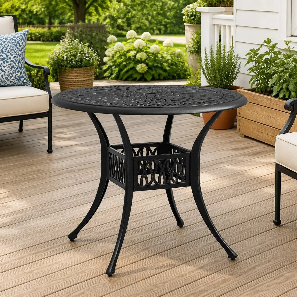 Black Square Garden Table with Umbrella Hole