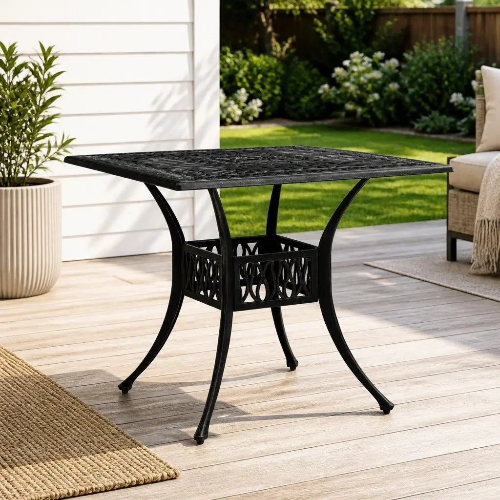 Garden Table Cast Aluminium 90x90x73cm Black