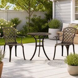 Durable 3 Piece Outdoor Bistro Set in Brown