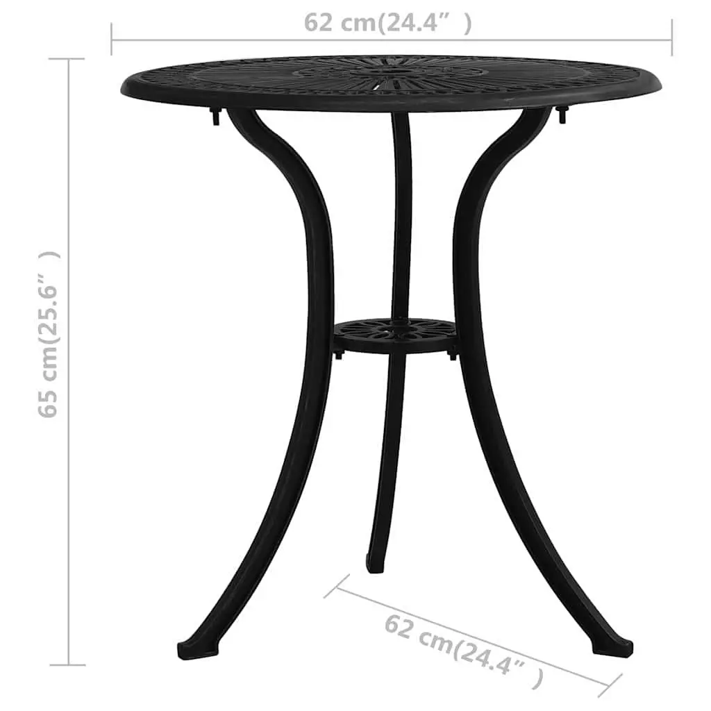 Bistro Set Cast Aluminium 3 Piece Black Outdoor Furniture Chairs Table