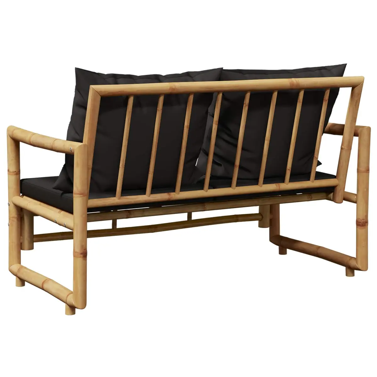 Garden Bench Bamboo 115 cm Grey Padded Cushions Slatted