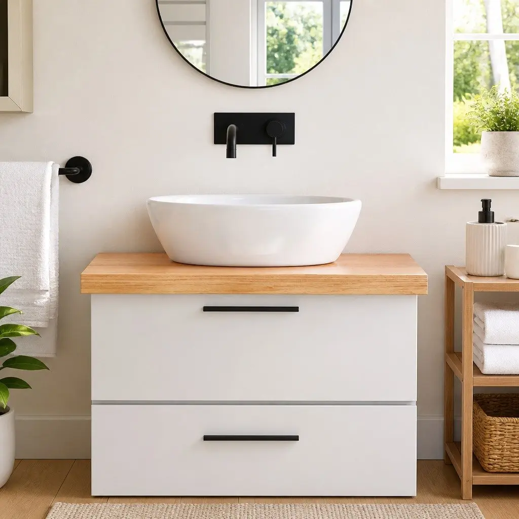 80x50x6 cm Brown Solid Wood Bathroom Countertop