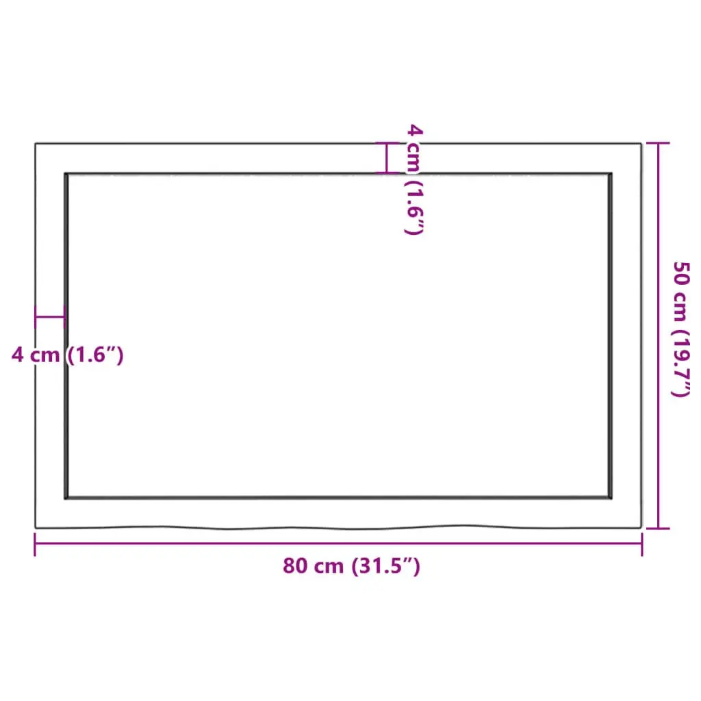 80x50x6 cm Brown Solid Wood Bathroom Countertop