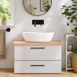 Bathroom Countertop Worktop 80x60cm Brown Solid Oak Wood Treated Vanity Top