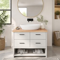 Exceptional Solid Oak Wood Light Brown Bathroom Vanity Top 100x50cm