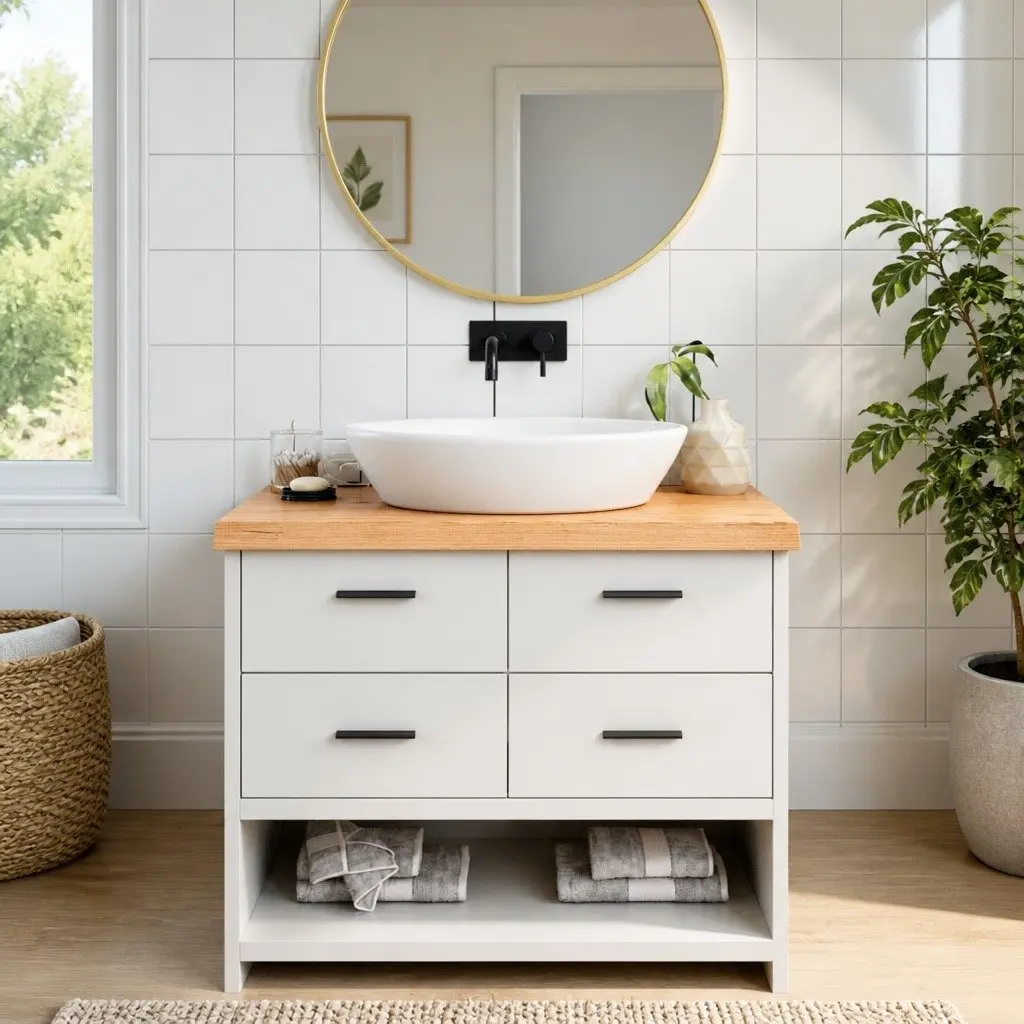 Brown Solid Oak Wood Bathroom Countertop 100x50x6 cm