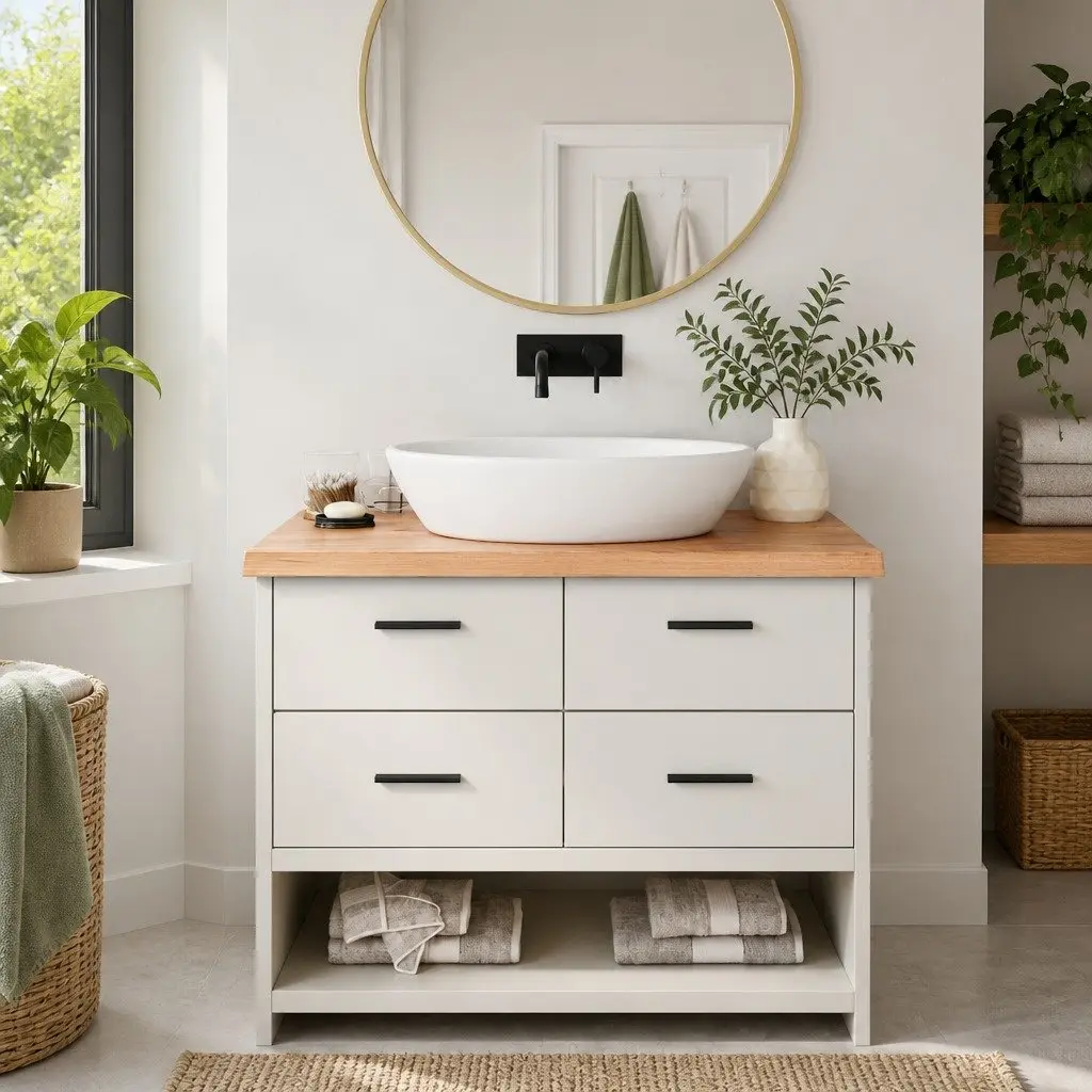 Solid Oak Wood Bathroom Countertop Light Brown 100x60cm