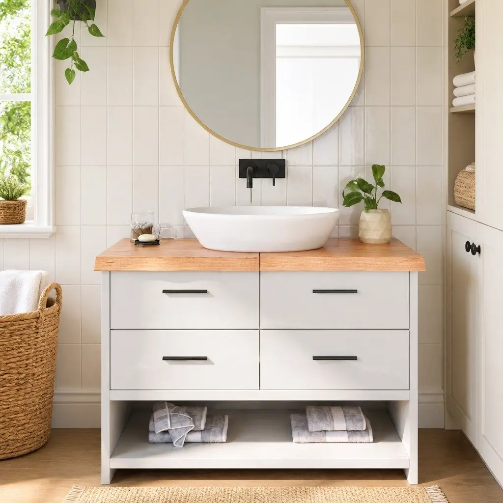 Solid Oak Wood Bathroom Countertop Vanity Top 120x50x6cm