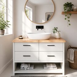 Bathroom Countertop Worktop 120x60cm Treated Solid Wood Brown Vanity Top