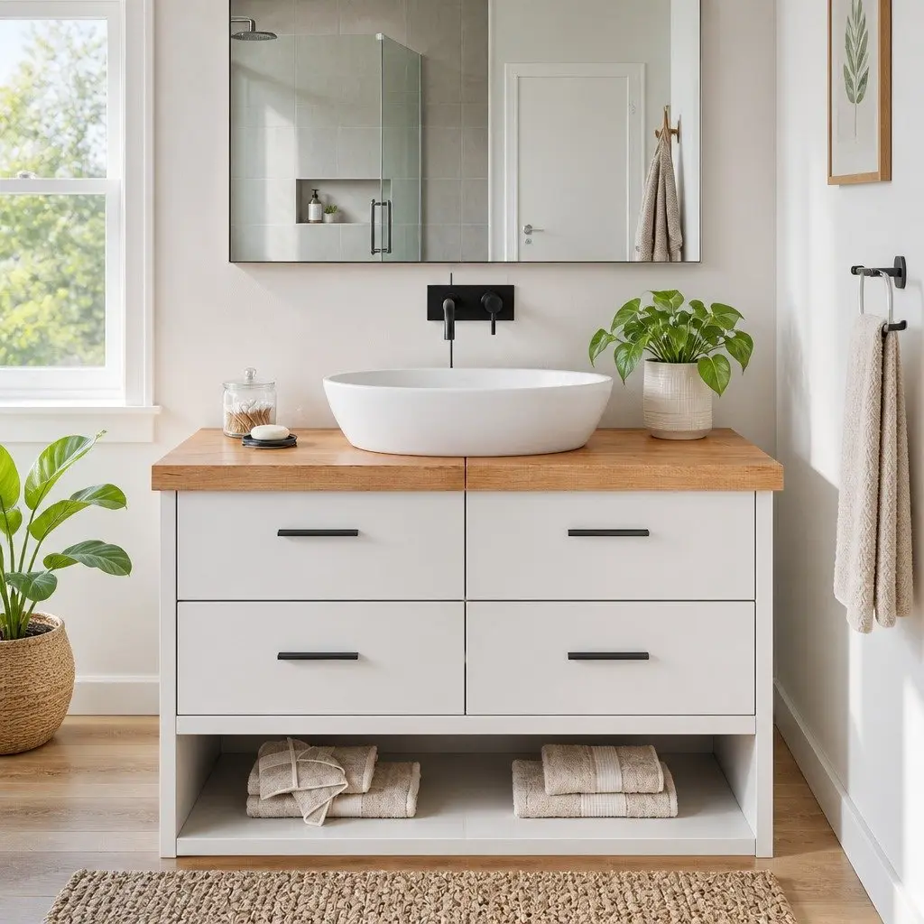 Brown Solid Wood Bathroom Countertop Worktop 120x60x6cm
