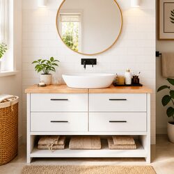 Solid Wood Bathroom Countertop 140x60 cm with Live Edge