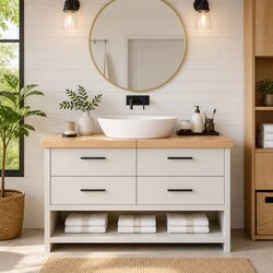 Bathroom Countertop 140x60cm Solid Oak Wood Worktop Brown Vanity Top Shelf