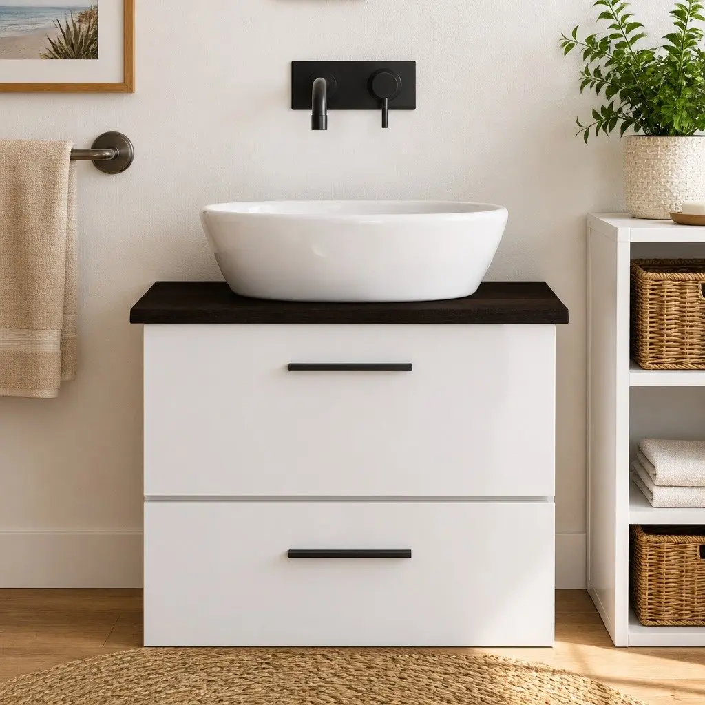 Dark Brown Solid Wood Bathroom Countertop 60x50cm