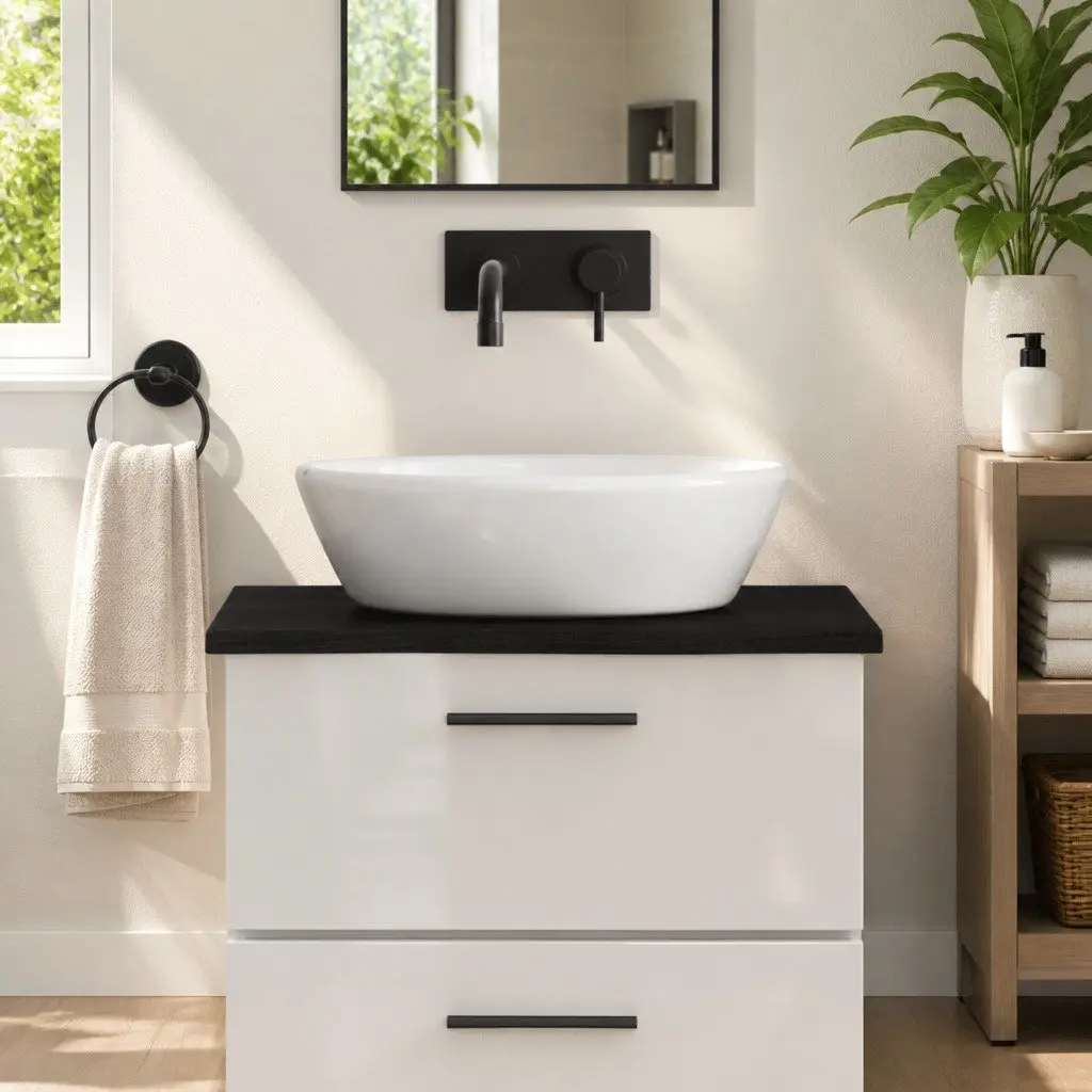 Bathroom Countertop Solid Oak Wood Dark Brown Treated Handmade Live Edge Vanity