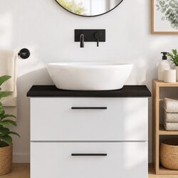 Bathroom Countertop Solid Wood Worktop Dark Brown Treated Oak Vanity Top 80x40cm