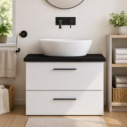 Handcrafted Dark Brown Solid Oak Bathroom Countertop 80x40cm