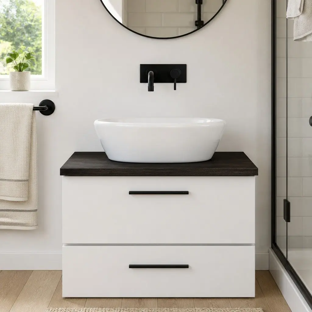 Bathroom Countertop Solid Oak Wood 80x50cm Dark Brown