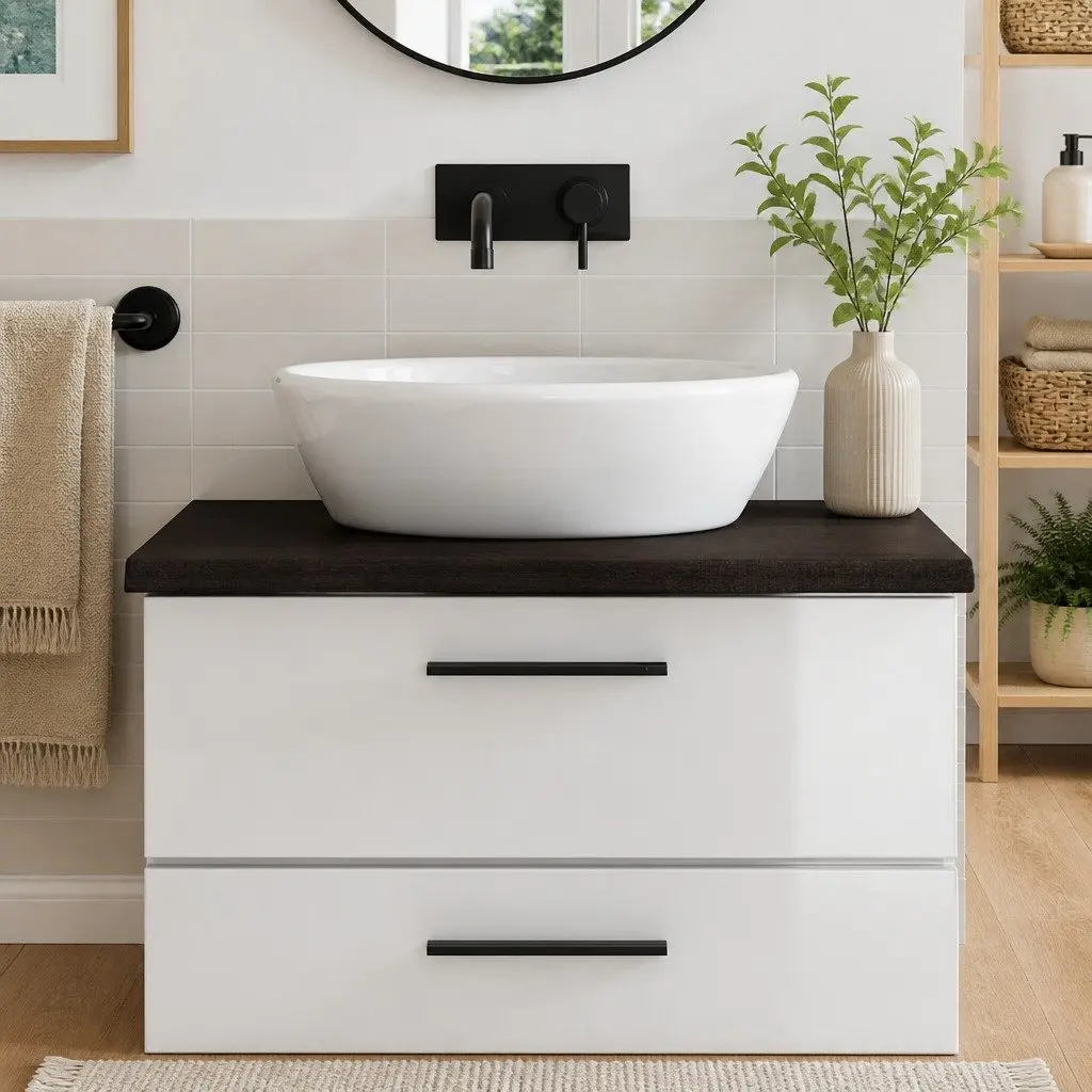 Solid Oak Wood Dark Brown Bathroom Countertop 80x60cm