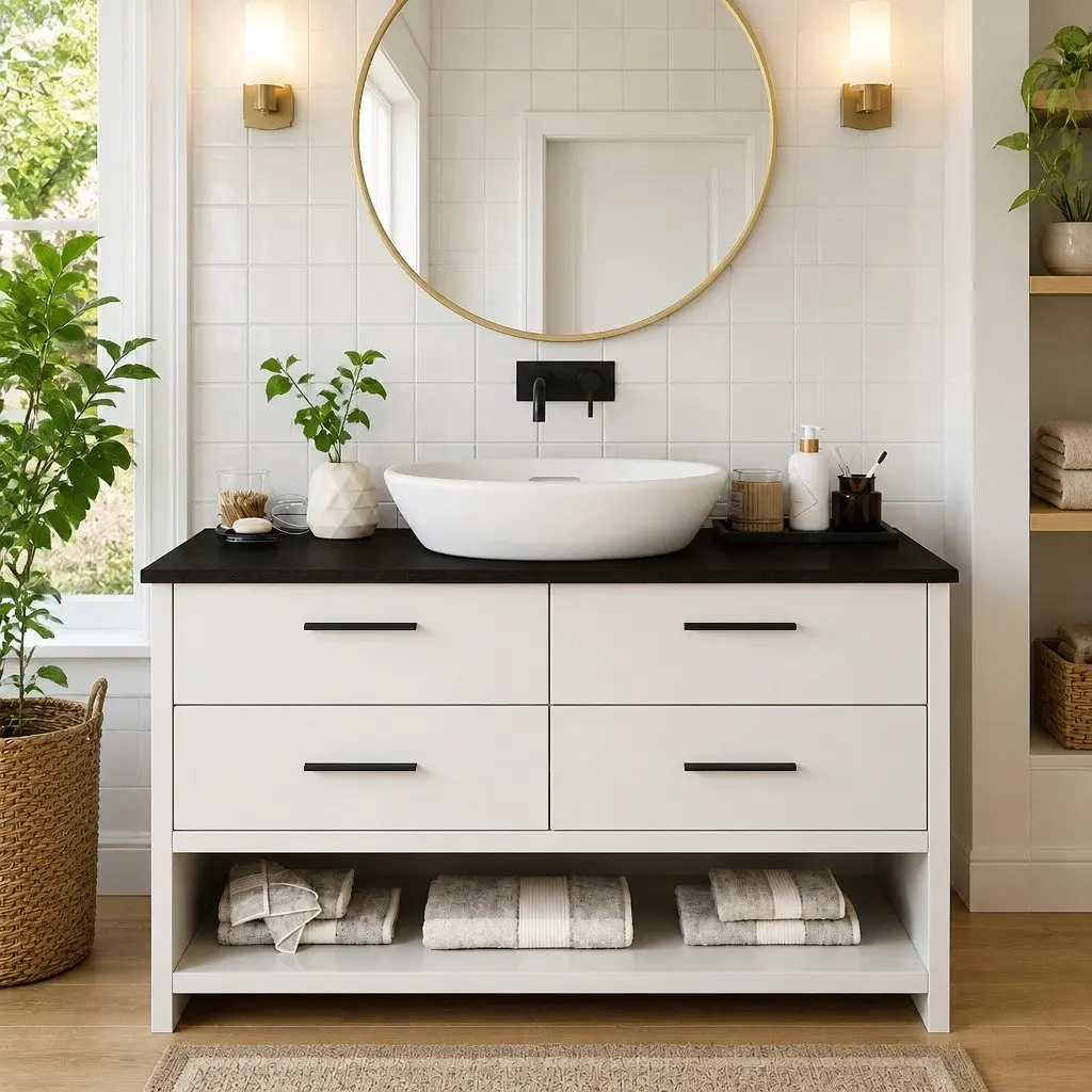 Solid Oak Wood Bathroom Countertop with Live Edge