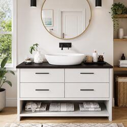 Dark Brown Solid Oak Wood Bathroom Countertop 100x30cm