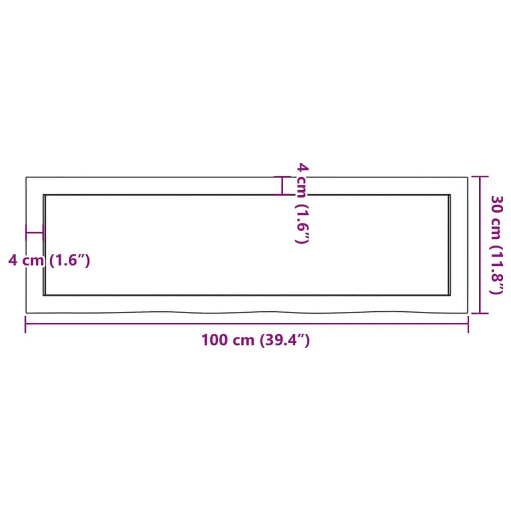 Dark Brown Solid Oak Wood Bathroom Countertop 100x30cm
