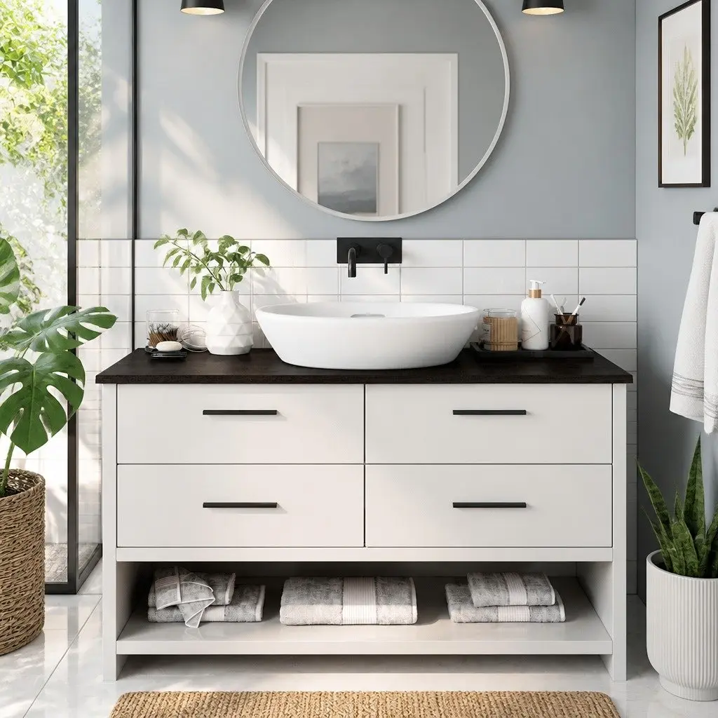 Solid Oak Wood Bathroom Countertop with Live Edge 100x40cm