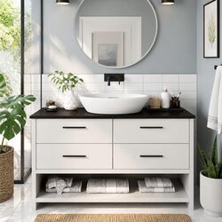 Solid Oak Wood Bathroom Countertop with Live Edge 100x40cm