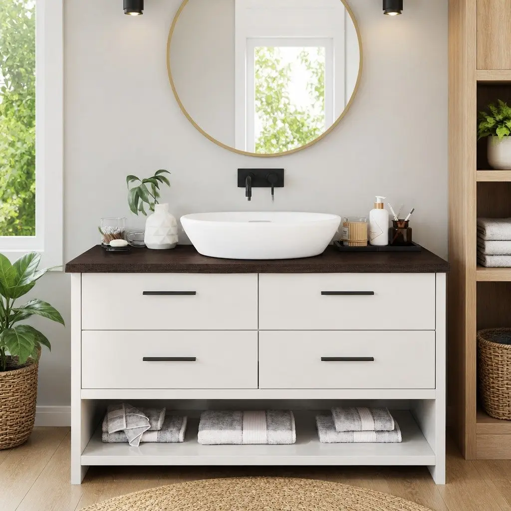 Solid Oak Bathroom Countertop Dark Brown 100x40x4cm