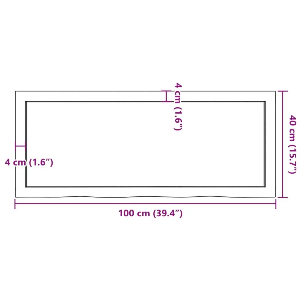 Solid Oak Bathroom Countertop Dark Brown 100x40x4cm