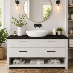 Dark Brown Solid Oak Bathroom Countertop 160x60cm