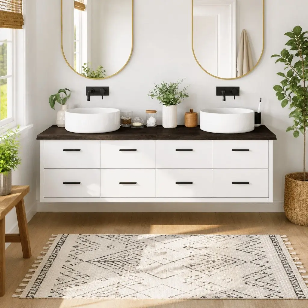 Solid Oak Bathroom Countertop with Dark Brown Finish 180x60x4cm