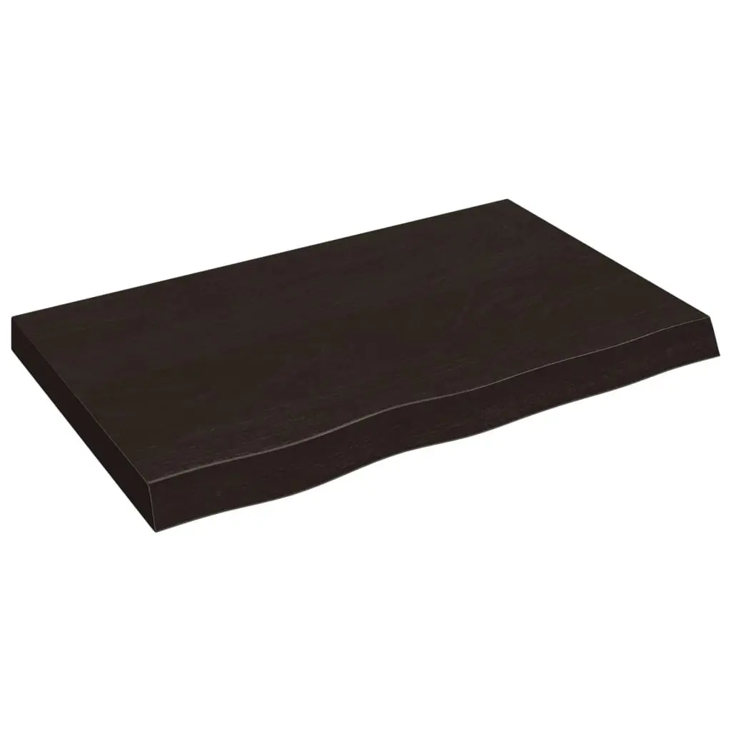 Dark Brown Solid Oak Wood Tabletop with Live Edge 80x50x6 cm