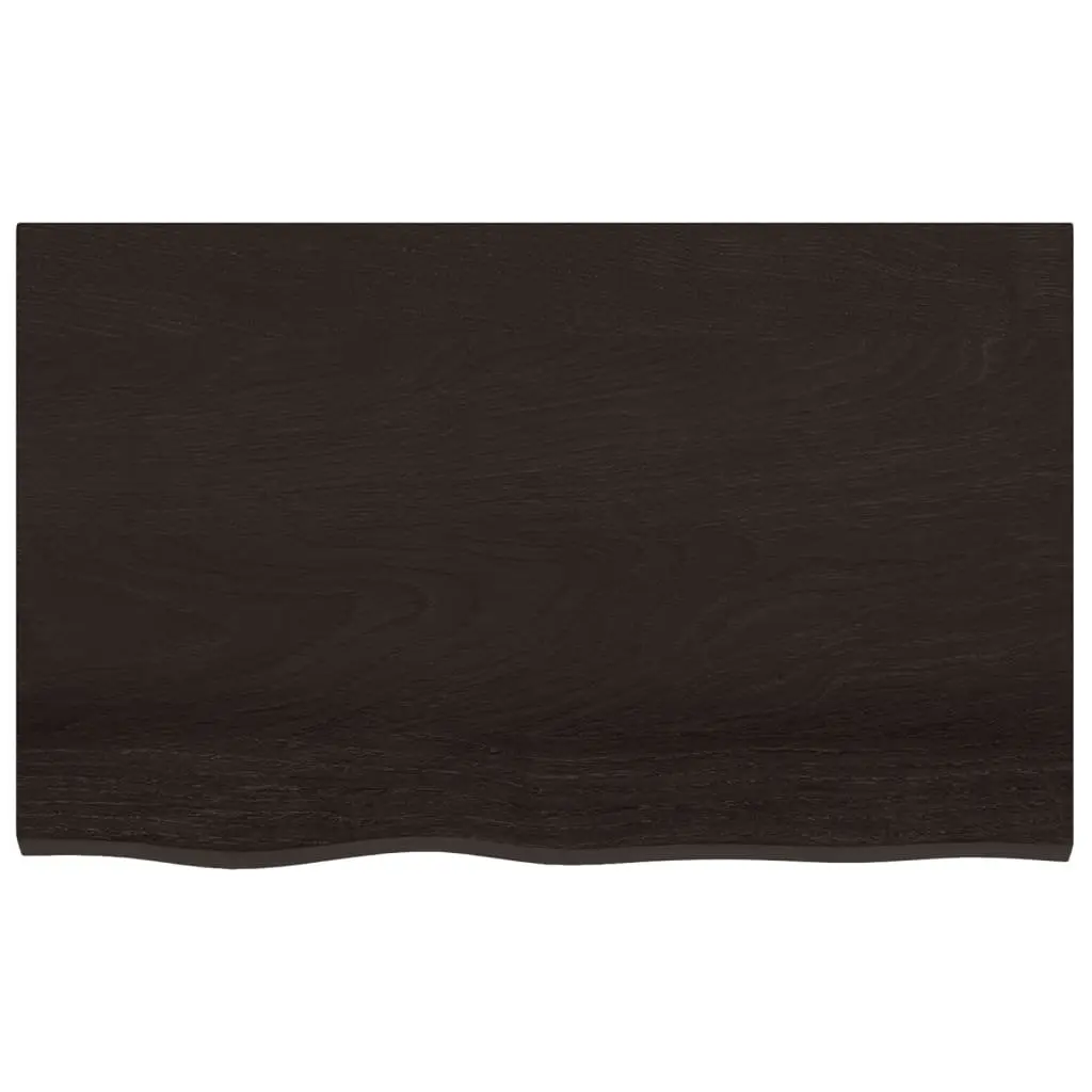 Dark Brown Solid Oak Wood Tabletop with Live Edge 80x50x6 cm