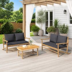 Stylish 3-Piece Bamboo Garden Lounge Set with Cushions