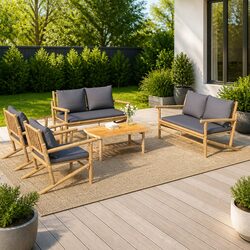 Bamboo Garden Lounge Set: 5-Piece Outdoor Comfort