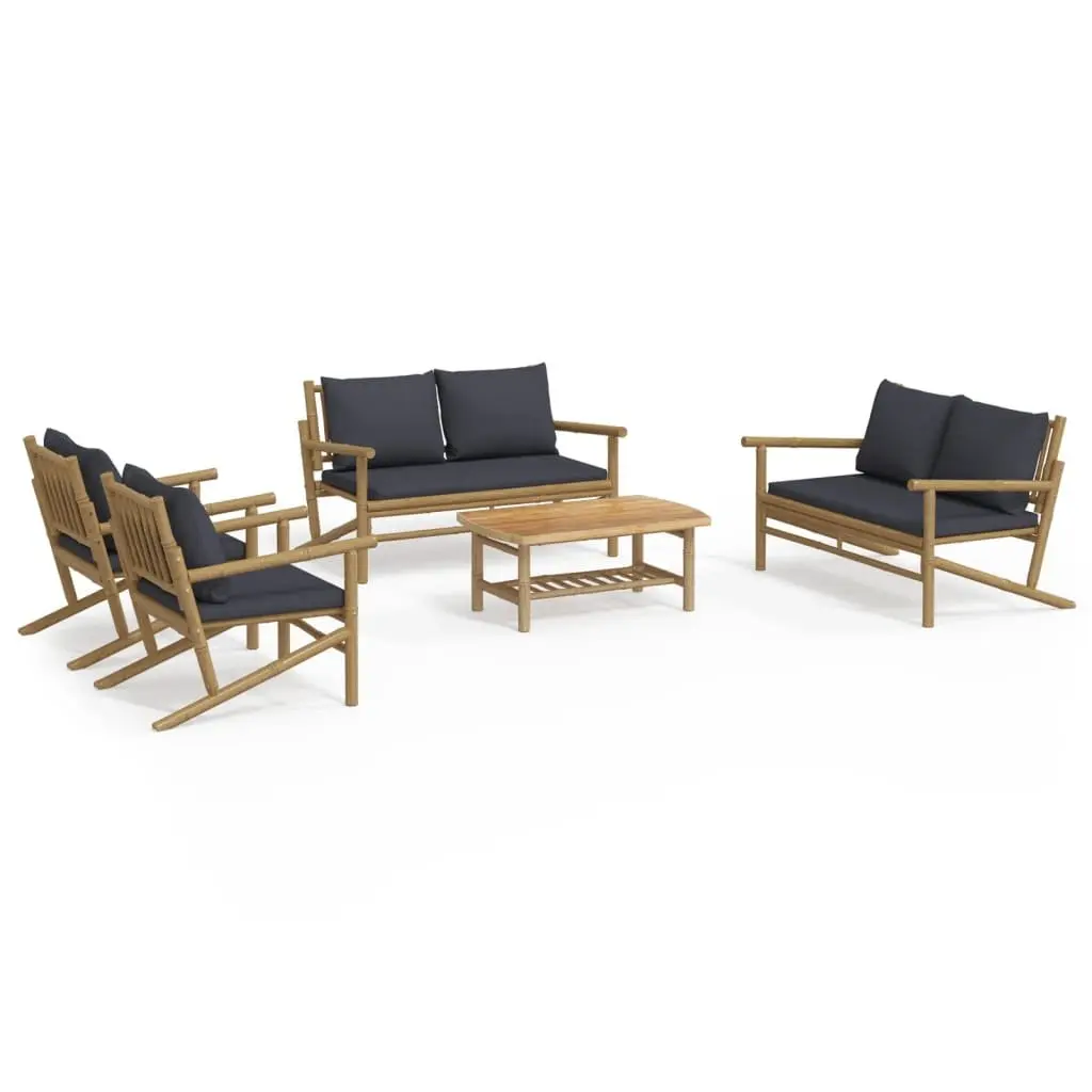 5 Piece Bamboo Garden Lounge Set Outdoor Furniture with Cushions Brown