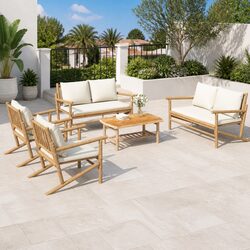5-Piece Bamboo Garden Lounge Set with Cream Cushions