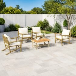 5-Piece Bamboo Garden Lounge Set with Cream Cushions