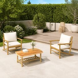 Durable 3 Piece Bamboo Lounge Set with Cream Cushions