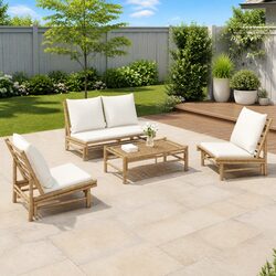 Durable Bamboo Outdoor Lounge Set with Cream Cushions